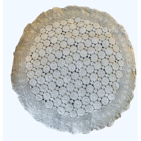 Handmade Round Crochet Tablecloth 56" Dia. Cotton & Ramie Blend Vintage - Picture 2 of 11